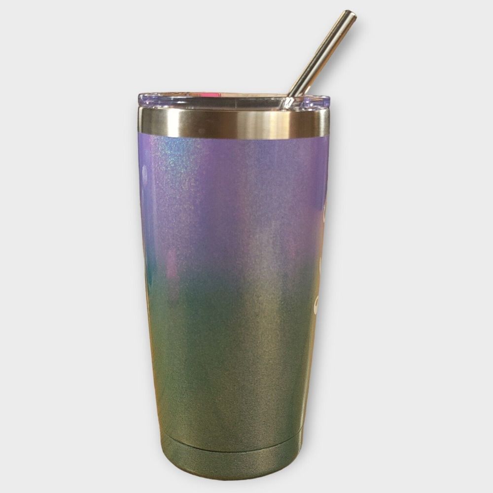 "Boss Lady" 16oz Tumbler with Metal Straw Green/Purple - Picture 3 of 6